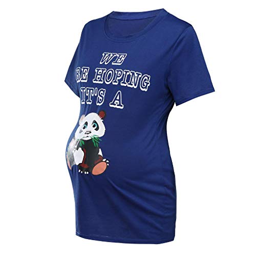 Camiseta de Las Mujeres Embarazadas Fotografia SHOBDW Blusa De Manga Corta Cuello Redondo Vestido De Maternidad Embarazada Panda De Dibujos Animados Imprimir Tops Talla Grande S-XXXL(Azul,M)