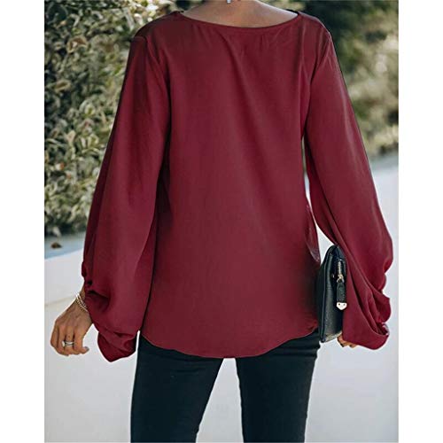 Camiseta de Las Mujeres Otoño Invierno Color Sólido Tallas Grandes Manga Larga Camisas Cuello en V Básica Blusas Casual Deporte Pullover Fiesta Hermoso Tops con Encaje