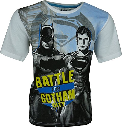 Camiseta de manga corta para chico, diseño de Batman y Superman, color blanco Blanco 10 años