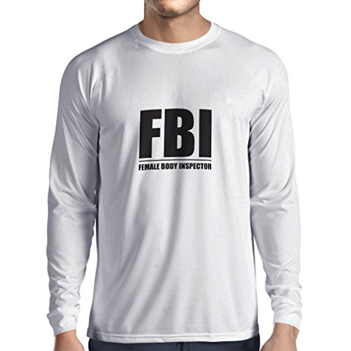 Camiseta de Manga Larga para Hombre Inspector del Cuerpo Femenino - Regalos Divertidos para los Hombres, Citas chistosas (Medium Blanco Negro)
