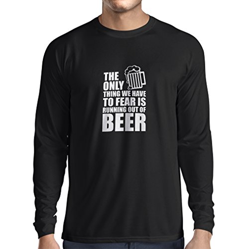 Camiseta de Manga Larga para Hombre Tener Miedo de no Tener una Cerveza - para la Fiesta, Bebiendo Camisetas (XX-Large Negro Blanco)