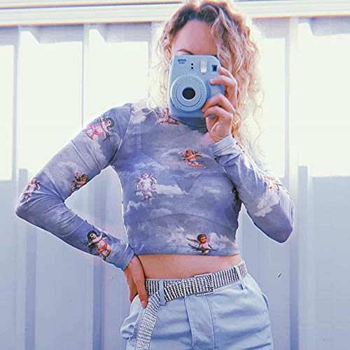 Camiseta de manga larga para mujer con estampado de ángel Cupido, top de malla transparente Manga larga. M