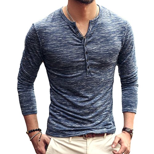 Camiseta de Manga Larga Slim con Cuello en V Camisa Casual Otoño Botones Camisa 3 Color M-2XL