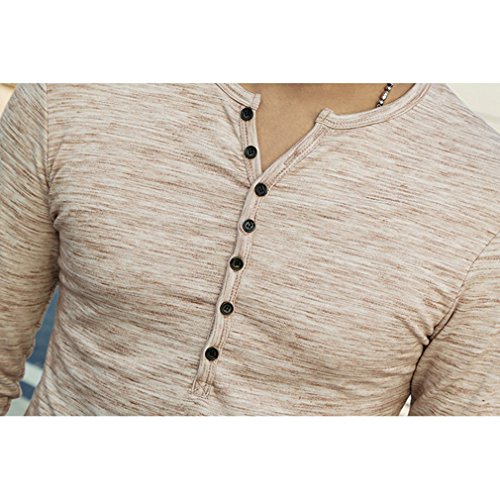 Camiseta de Manga Larga Slim con Cuello en V Camisa Casual Otoño Botones Camisa 3 Color M-2XL