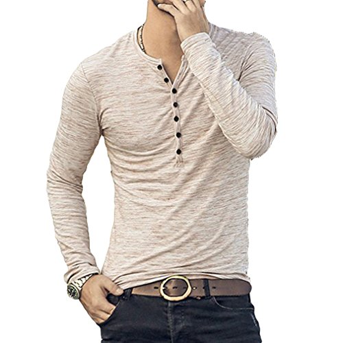 Camiseta de Manga Larga Slim con Cuello en V Camisa Casual Otoño Botones Camisa 3 Color M-2XL