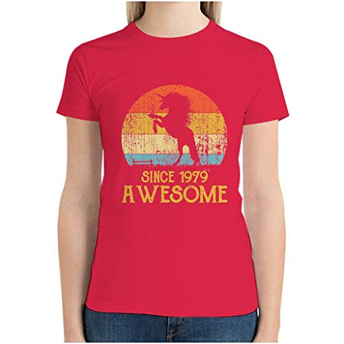 Camiseta de mujer de algodón, cuello redondo, camiseta de manga corta para deporte, unicornio, Genial desde 1979, 40 años de edad, con estampado Red1 XXL