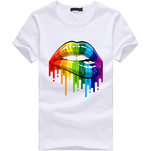 Camiseta de Mujer Manga Corta Corazón Impresión Blusa Camisa Cuello Redondo Basica Camiseta Suelto Verano Tops Casual Fiesta T-Shirt Original tee vpass (BlancoG, S)