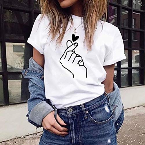 Camiseta de Mujer Manga Corta Corazón Impresión Blusa Camisa Cuello Redondo Promociones Verano Blusa Mujer Top