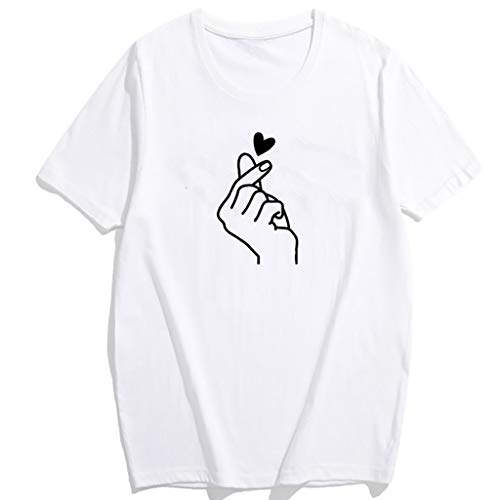 Camiseta de Mujer Manga Corta Corazón Impresión Blusa Camisa Cuello Redondo Promociones Verano Blusa Mujer Top