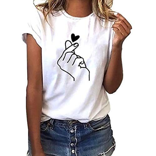 Camiseta de Mujer Manga Corta Corazón Impresión Blusa Camisa Cuello Redondo Promociones Verano Blusa Mujer Top