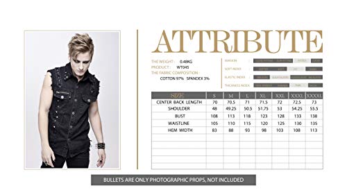 Camiseta de tirantes gótica para hombre, estilo hippie con botón de metal, estilo steampunk, color gris, sin mangas, estilo gótico, para primavera Negro XXL