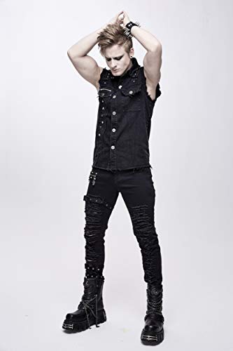 Camiseta de tirantes gótica para hombre, estilo hippie con botón de metal, estilo steampunk, color gris, sin mangas, estilo gótico, para primavera Negro XXL