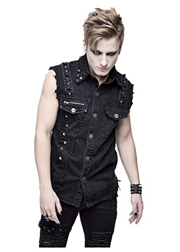 Camiseta de tirantes gótica para hombre, estilo hippie con botón de metal, estilo steampunk, color gris, sin mangas, estilo gótico, para primavera Negro XXL