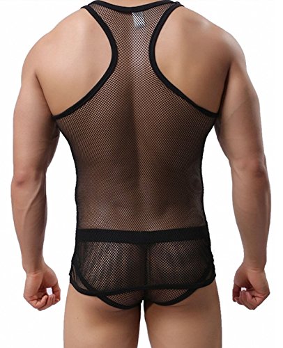 Camiseta de tirantes para hombre, camiseta de rejilla sin mangas, camiseta de luchador Negro XXL