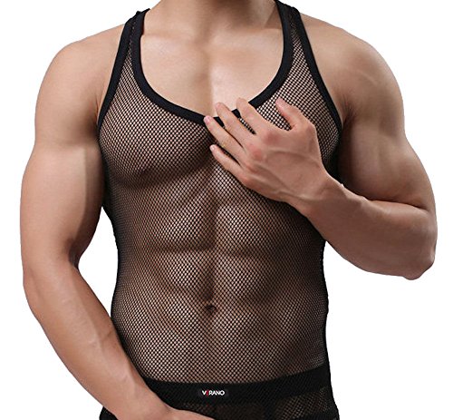 Camiseta de tirantes para hombre, camiseta de rejilla sin mangas, camiseta de luchador Negro XXL