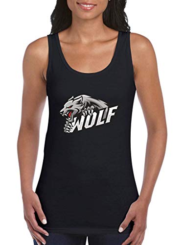 Camiseta de tirantes para mujer y mujer con diseño de lobo y dibujos animados Negro S
