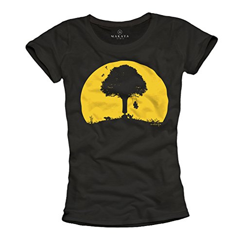 Camiseta Divertida para Mujer - Niños Columpios - Negra M