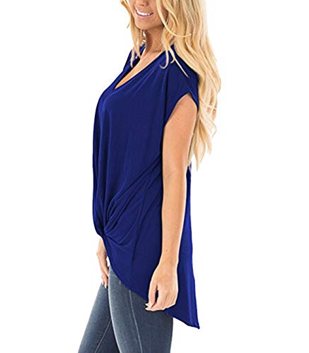 Camiseta Escote V Mujer Asimetrica Camisetas Manga Corta Cuello V Mujeres Oversize Basicas Anchas Tops Verano Damas Casual Remeras Largas Playeras Camisas Señora Blusas Amplias Tunica Túnico Azul L