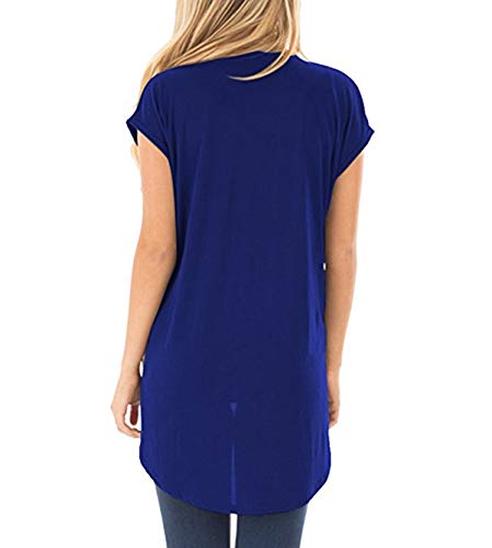 Camiseta Escote V Mujer Asimetrica Camisetas Manga Corta Cuello V Mujeres Oversize Basicas Anchas Tops Verano Damas Casual Remeras Largas Playeras Camisas Señora Blusas Amplias Tunica Túnico Azul L