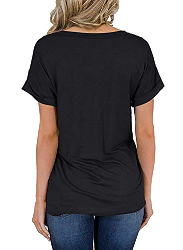 Camiseta Escote V Mujer Leopardo Bolsillos Oversize Talla Grande Camisetas Basicas Lisas Mujer Manga Corta Camisas Mujer Camisetas Anchas Largas de Mujer Tops Camisa Larga Mujer Casual Suelta Negro XL