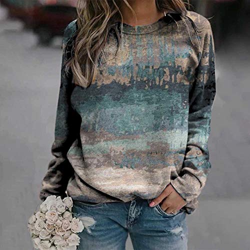 Camiseta Manga Larga Mujer Otoño Moda Sudadera sin Capucha Impresión Jersey Suéter Blusa Camisa Cuello Redondo Basica Suelto Tops Casual Fiesta T-Shirt Original tee Talla Grande vpass