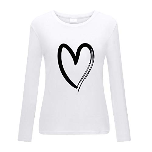 Camiseta Manga Larga Mujer riou Mujeres Elegantes Blusas Primavera con Estampado De Corazones Tops Casuales Original Fiesta T-Shirt Cuello Redondo Basica Camisa