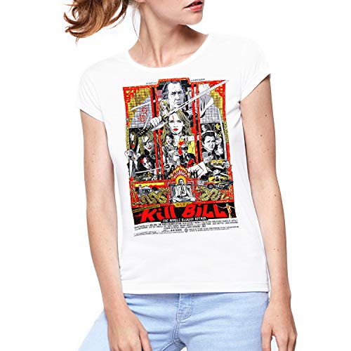 Camiseta Mujer Cine Kill Bill, UMA Thurman. Quentin Tarantino (Blanco, L)