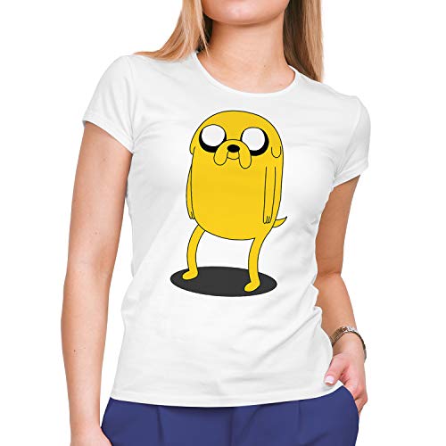 Camiseta Mujer Dibujos Animación, Personajes, Jake el Perro - Hora de Aventuras (Blanco, XL)