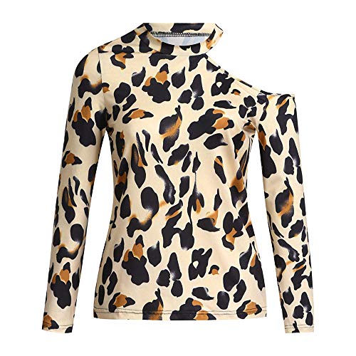 Camiseta Mujer Tops Mujer Sexy Chic Estampado De Leopardo Sin Tirantes De Manga Larga Primavera Y Verano Moda Casual Elegante Cómodo Vacaciones Blusa Mujer C-Khaki S
