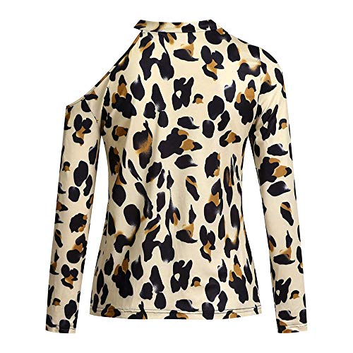 Camiseta Mujer Tops Mujer Sexy Chic Estampado De Leopardo Sin Tirantes De Manga Larga Primavera Y Verano Moda Casual Elegante Cómodo Vacaciones Blusa Mujer C-Khaki S