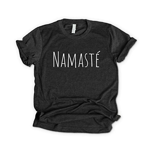 Camiseta Namaste Espiritual - Ropa Yoga Pilates Algodón Mujer Hombre, T-Shirt Manga Corta, S-XXL Tallas Grandes | Tshirt Camisa Top Deporte Viaje Accesorios Esterilla Blanca Negra Grafica