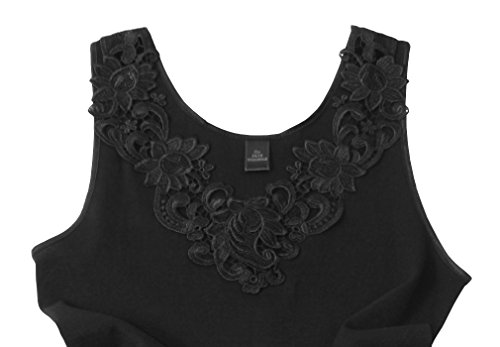 Camiseta para mujer, de algodón peinado con encaje extragrande, sin costuras laterales Multicolor negro