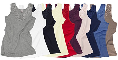 Camiseta para mujer, de algodón peinado con encaje extragrande, sin costuras laterales Multicolor negro