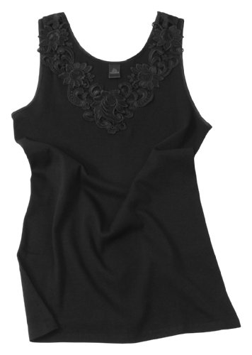 Camiseta para mujer, de algodón peinado con encaje extragrande, sin costuras laterales Multicolor negro