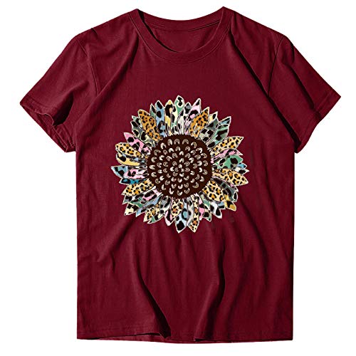 Camiseta para Mujer Estampado Creativo de Rompecabezas de Girasol Blusa Suelta con Cuello Redondo Informal, Tops, Manga Corta Ropa de Mujer en Tallas Grandes Tops Adecuado para el Uso Diario (S-3XL)