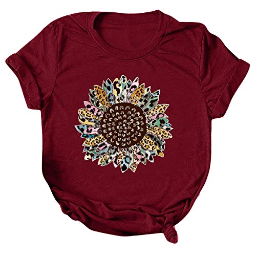 Camiseta para Mujer Estampado Creativo de Rompecabezas de Girasol Blusa Suelta con Cuello Redondo Informal, Tops, Manga Corta Ropa de Mujer en Tallas Grandes Tops Adecuado para el Uso Diario (S-3XL)