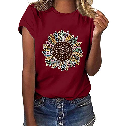 Camiseta para Mujer Estampado Creativo de Rompecabezas de Girasol Blusa Suelta con Cuello Redondo Informal, Tops, Manga Corta Ropa de Mujer en Tallas Grandes Tops Adecuado para el Uso Diario (S-3XL)