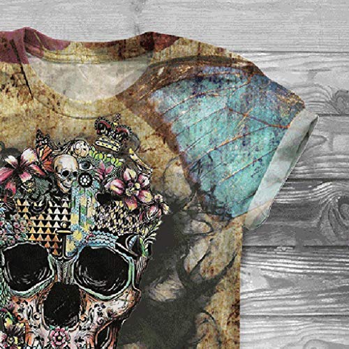Camiseta para Mujer Verano con Cuello Redondo y Manga Corta con Estampado de Calavera 3D Bluas Suelto Casual Fiesta T-Shirt Original riou