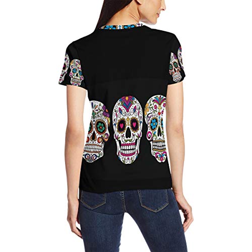 Camiseta para Mujeres niñas Patrón de Arte Calavera de Azúcar Dia De Los Muertos Manga Corta Personalizada Mexicana