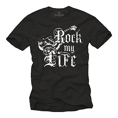 Camiseta Rock con Guitarra Hombre Negro L