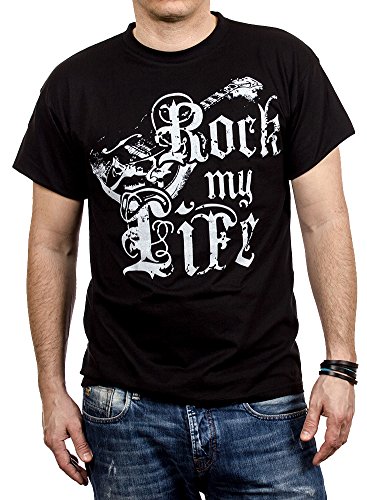 Camiseta Rock con Guitarra Hombre Negro L