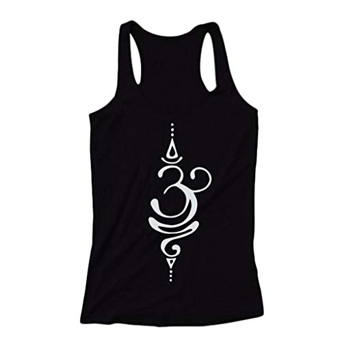 Camiseta Sin Mangas Mujer SHOBDW 2019 Nuevo Slim Fit Sexy Impresión del Símbolo del Tatuaje Zen Mandala Blusa Tank Tops Casual Playa de Verano Camiseta Mujer(Negro,S)