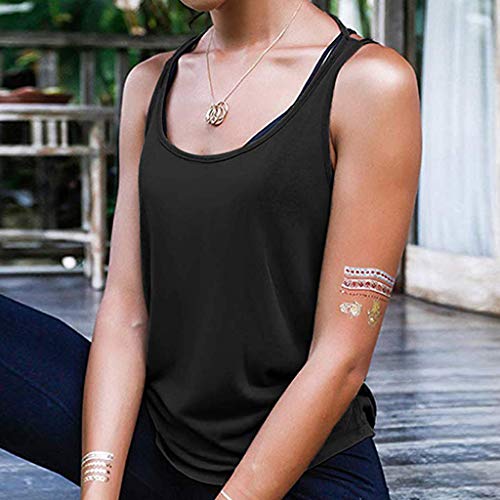 Camiseta Sin Mangas Mujer SHOBDW 2020 Nuevo Playa de Verano Deporte Camisetas Mujer Tirantes Baratas Yoga Sexy Activewear Fitness Sin Respaldo Racerback Tank Tops Camisas(Negro,XL)