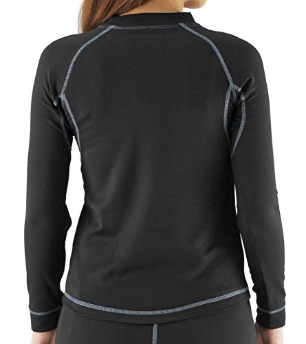 Camiseta térmica para mujer de manga larga, ideal para deportes de invierno o situaciones de frío y humedad. Con aislante térmico, transpirable, ligera y confortable. EFECTO THERMAL. (Negro, L)