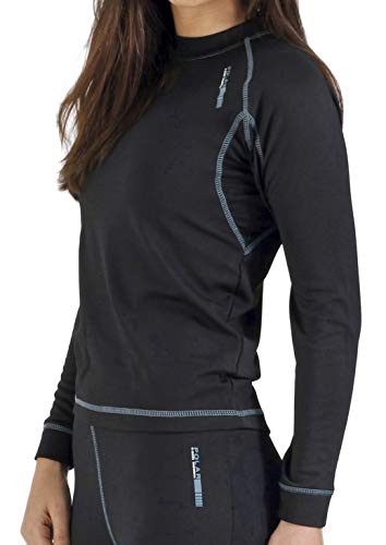 Camiseta térmica para mujer de manga larga, ideal para deportes de invierno o situaciones de frío y humedad. Con aislante térmico, transpirable, ligera y confortable. EFECTO THERMAL. (Negro, L)