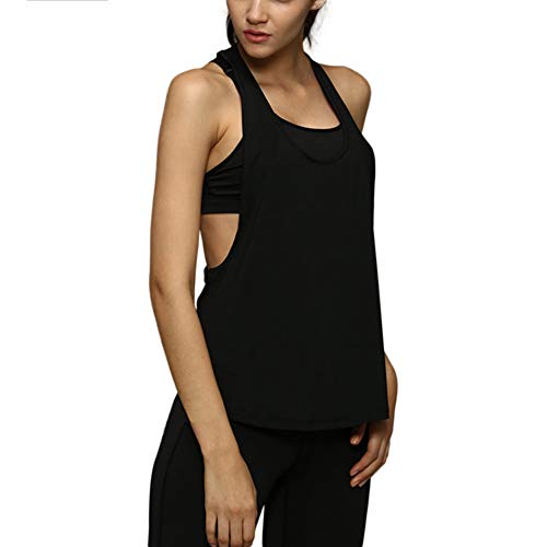 Camiseta Tirantes sin Mangas de Deporte para Mujer Verano, Tank Top Clásico Chaleco para Fitness Gimnasio Yoga Colores Opcionales Camiseta de Pijama Dormir (M, Negro)