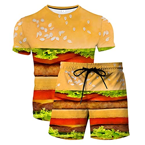 Camisetas con Estampado 3D para Hombre Pantalones Cortos de Manga Corta y de Natación Bañadores Pantalones Cortos de Playa de Verano Pantalones Cortos(Amarillo,5XL)