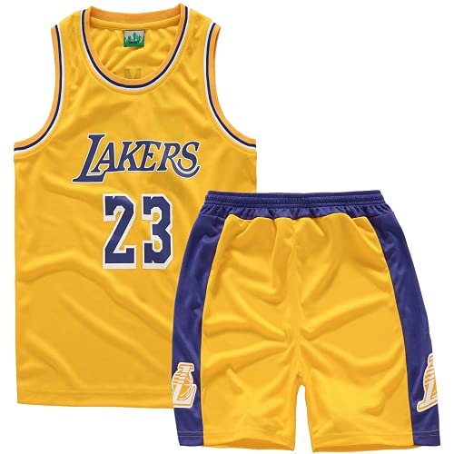 Camisetas De Baloncesto Para NiñOs, Lakers Lebron James # 23 Conjunto De Camisetas De Baloncesto Chaleco De Malla Y Pantalones Cortos De Verano Para NiñOs Y NiñAs Ropa Deportiva(3XS-2XL)