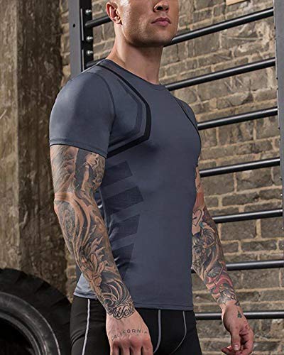 Camisetas de Fitness Compresión Base Layer T-Shirt Tops Ropa Deportiva Manga Corta Hombre para Entrenamiento, Ciclismo,Correr