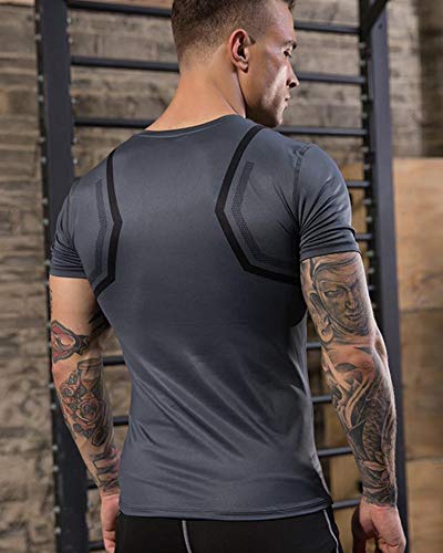 Camisetas de Fitness Compresión Base Layer T-Shirt Tops Ropa Deportiva Manga Corta Hombre para Entrenamiento, Ciclismo,Correr